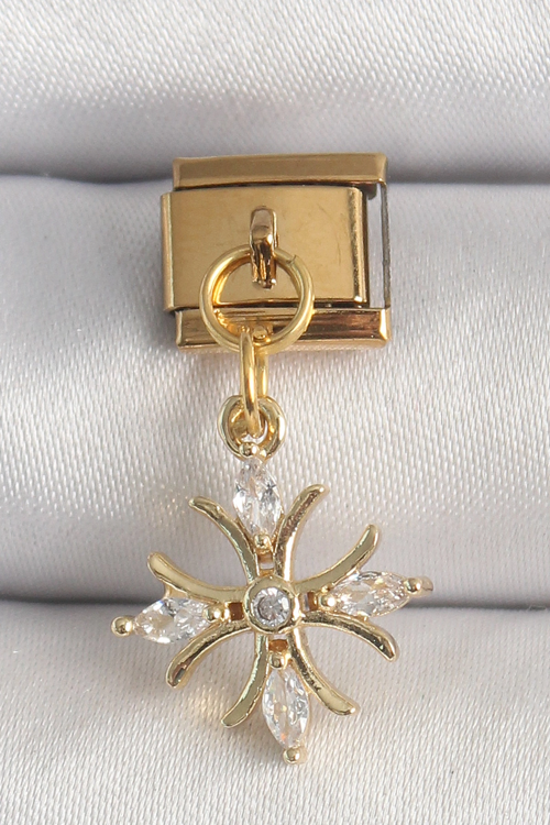 Markasız Ucuz Çelik Gold Renk Sallantı Zirkon Taşlı Kar Tanesi tasarım Nomination Charm