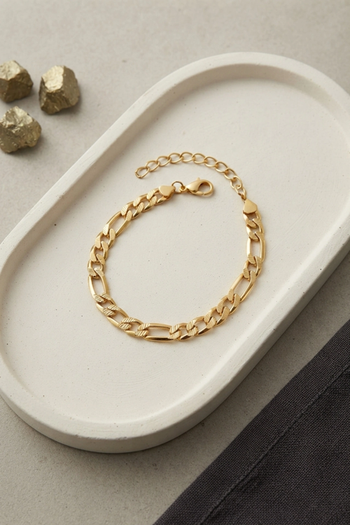 Markasız Ucuz Bileklik Çelik Gold Renk Figaro Zincir Model Erkek