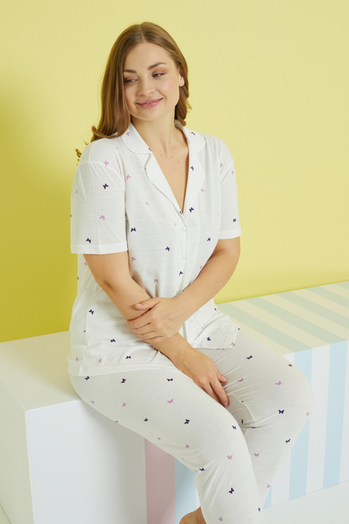 Örme Curve Büyük Beden Battal Boy Düğmeli Pijama Takımı