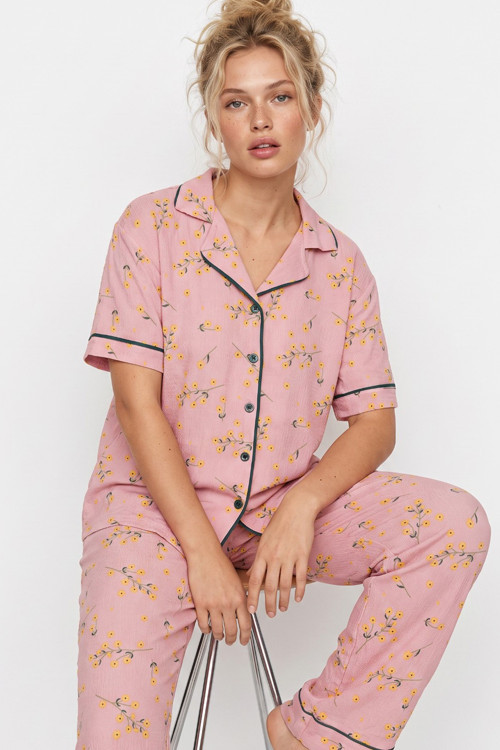 Bürümcük-Krınkıl Kısa Kollu Düğmeli Biyeli Pijama Takım 26120525