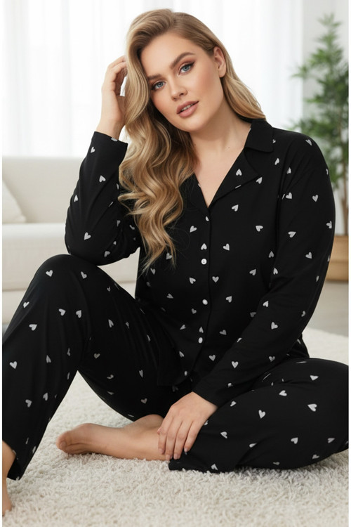 Curve Büyük Beden Battal Boy Düğmeli Pamuklu Pijama Takımı