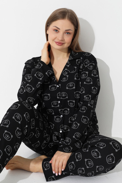 Curve Büyük Beden Battal Boy Düğmeli Pamuklu Pijama Takımı