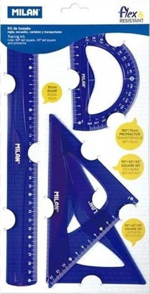 Flex Kırılmaz Geometri ve Cetvel Seti 4 Parça MAVİ