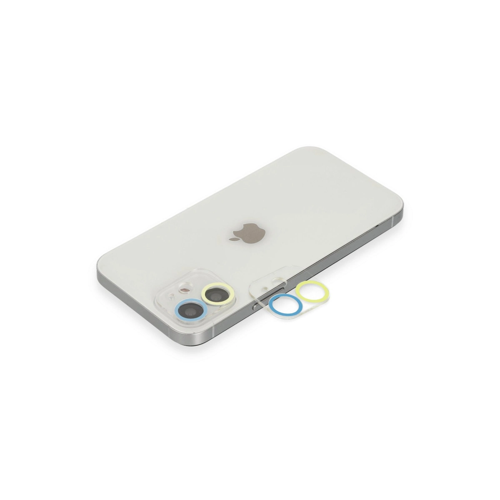 Apple İphone 12 Renkli Kamera Lens Koruma Cam - Sarı-mavi