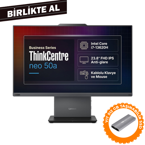 ThinkCentre Neo 50a G5 i7-13620H 32GB 1TB SSD 23.8" Fdos AIO + VIT 512 GB SSD 12SC001XTR 013