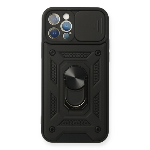 Apple İphone 12 Pro Kılıf Pars Lens Yüzüklü Silikon - Siyah
