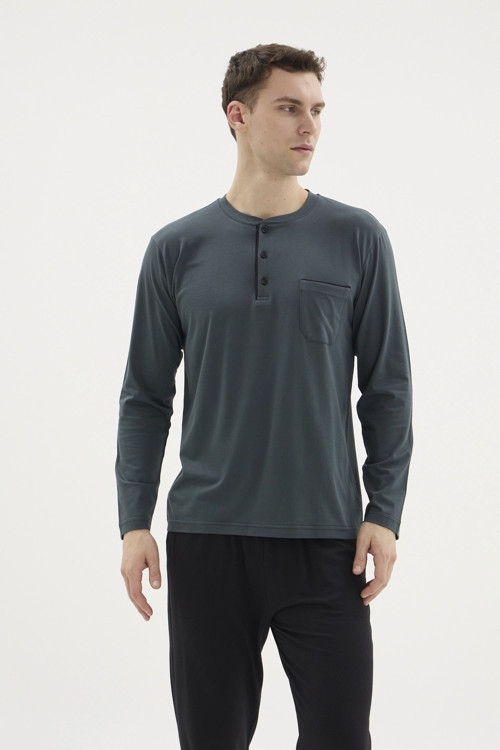 USLUCAN ALIŞVERİŞ Kocabey BU-26360 Erkek Midi Yaka Battal Pijama Takımı