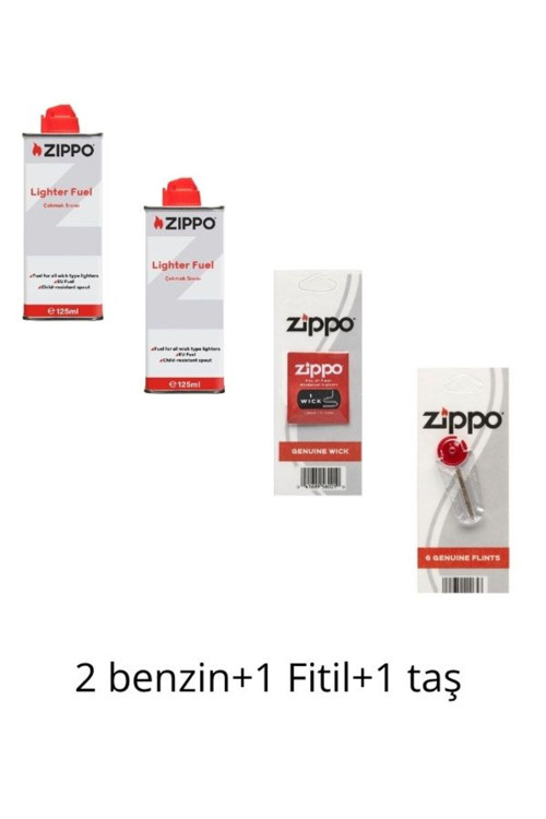 Çakmak ikmal Seti 2 Bidon Benzin Fitil Taş Set Z1