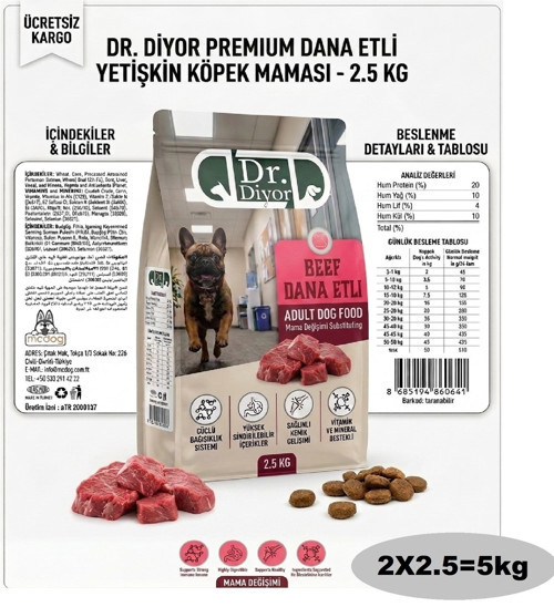 Biftekli Yetişkin Kuru Köpek Maması 5kg(2X2.5)