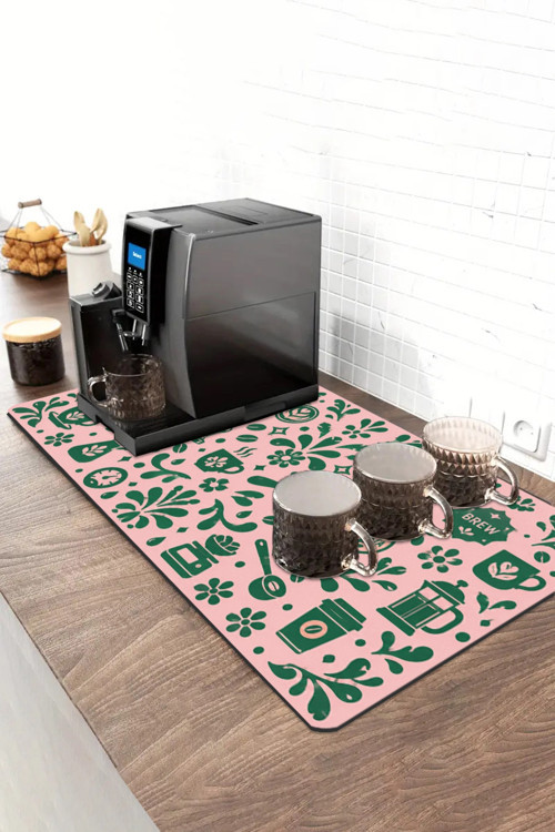Barista Kahve Barı Matı 40x90cm Espresso Makinesi Çaycı Altlığı Folk Kahve Çiçekleri