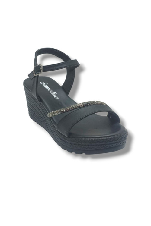 K303-26 Deri Taşlı Dolgu Taban Kadın Sandalet