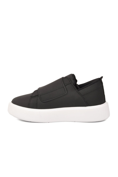 Siyah-Beyaz Cırtlı Kalın Rahat Tabanlı Kadın Casual Ayakkabı Sneaker 2056