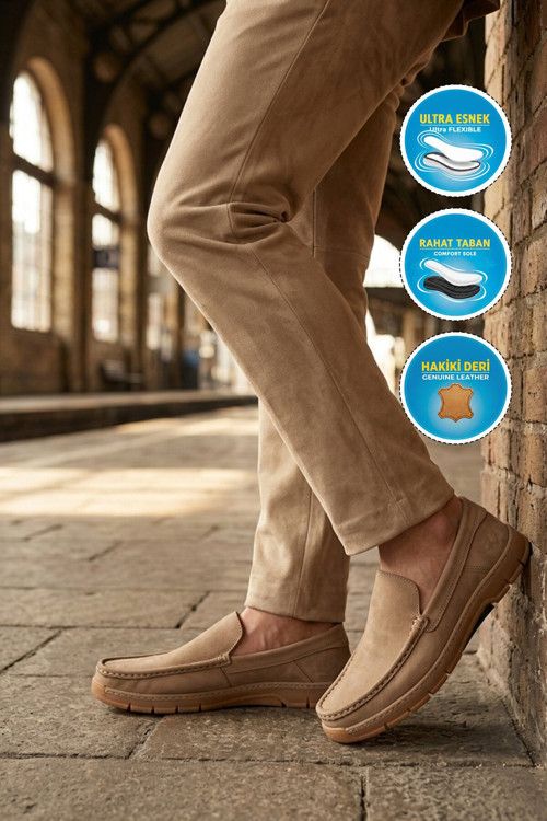 Kum Nubuk Hakiki Deri Rahat Tabanlı Erkek Casual Ayakkabı Loafer 6Y3319-179
