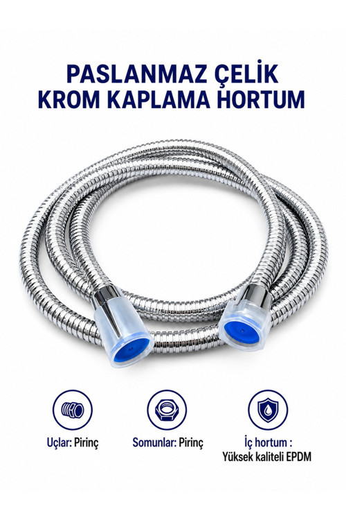 Premium Paslanmaz Çelik Krom Duş Hortumu Pirinç Uçlu Epdm İç Hortum