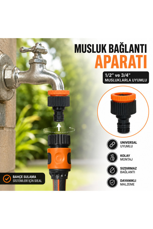 1/2” – 3/4” Universal Musluk Adaptörü Seti – Bahçe Sulama Hortum Bağlantı Aparatı