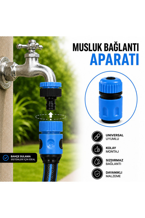 Cina Max 1/2 Mavi Hortum Hızlı Bağlantı Aparatı Bahçe Musluk Adaptörü Kilitli Konnektör