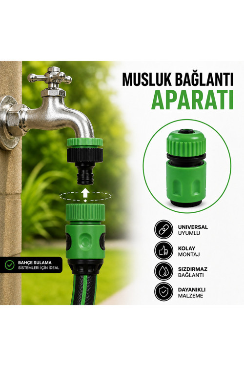 Cina Max 1/2 Yeşil Hortum Hızlı Bağlantı Aparatı Bahçe Musluk Adaptörü Kilitli Konnektör