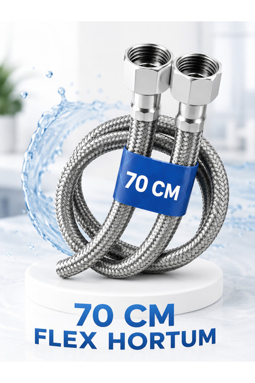 70 Cm Paslanmaz Çelik Örgülü Flex Hortum 3/8”X3/8” – Klozet Ve Taharet Musluğu İçin Dayanıklı Bağlantı Hortumu