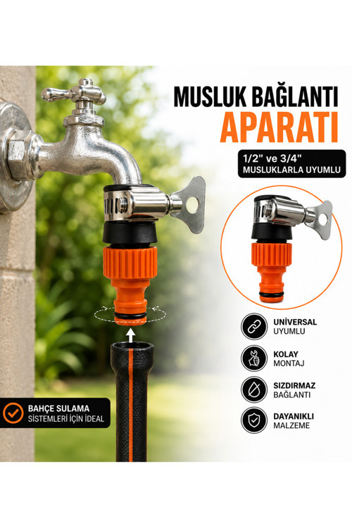 Kelepçeli Musluk Adaptörü 1/2 Kelepçeli Hortum Bağlantı Eki Bahçe Sulama Aparatı