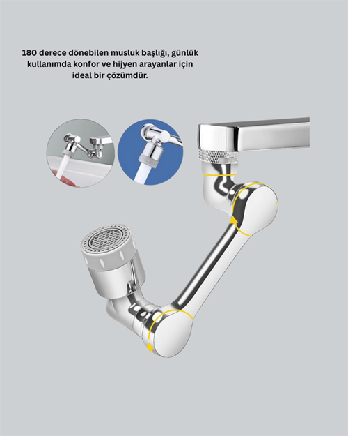 Esnek 1080° Musluk Başlığı 3 Eklemli Hareketli Su Modlu Lavabo Aparatı