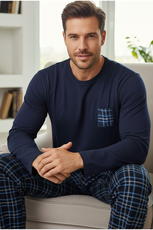 Üst Cep Nakışlı Örme Pijama Takım 7986