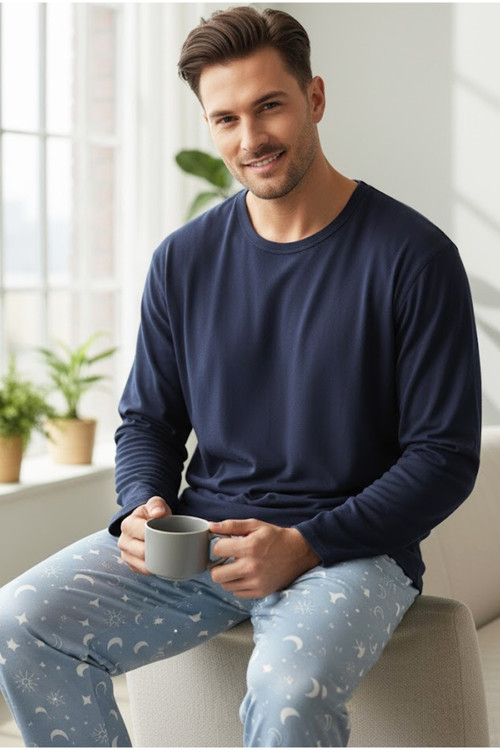 Istakoz Desenli Uzun Kollu Pamuklu Örme Pijama Takım 7972