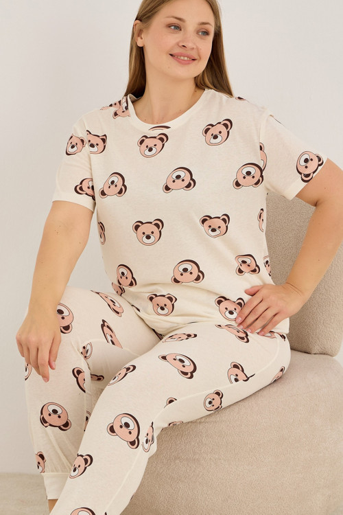 Curve Büyük Beden Battal Boy Örme Pamuklu Pijama Takımı7913