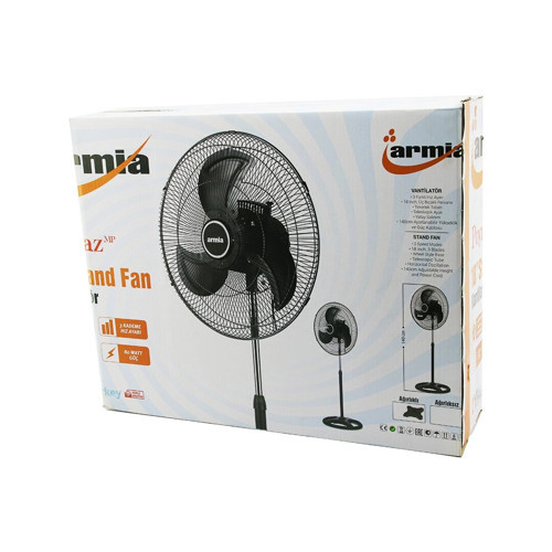 18 İNÇ SANAYİ VANTİLATÖR 3 METAL KANAT: ÇAP:56CM - Y: 140CM - 3 KADEME HIZ 80W (5047)