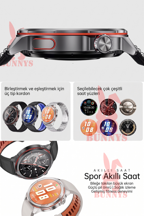 Samsung Galaxy S21 Uyumlu Spor Akıllı Saat AMOLED Ekran Bluetooth Arama Dahili El Feneri 3 Adet Kordon Seti