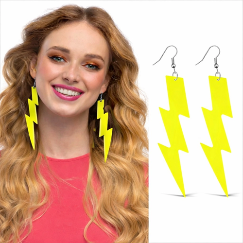 80’Ler 90'Lar Neon Sarı Şimşek Küpe 10 Cm