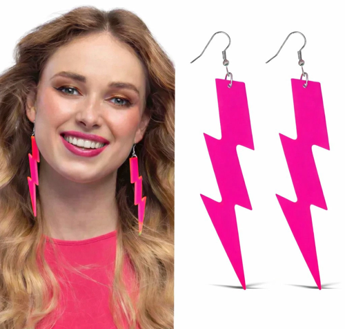 80’Ler 90'Lar Neon Pembe Şimşek Küpe 10 Cm