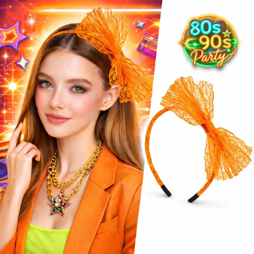 80’Ler 90’Lar Neon Turuncu Dantel Taç Fiyonklu