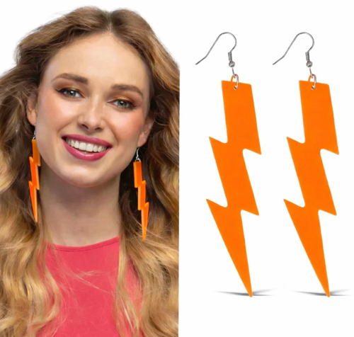 80’Ler 90'Lar Neon Turuncu Şimşek Küpe 10 Cm
