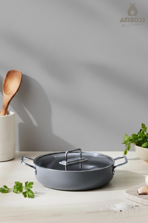 Sera Nova Doğal Seramik Basık Tencere 32 cm 4.9 Litre – Gri