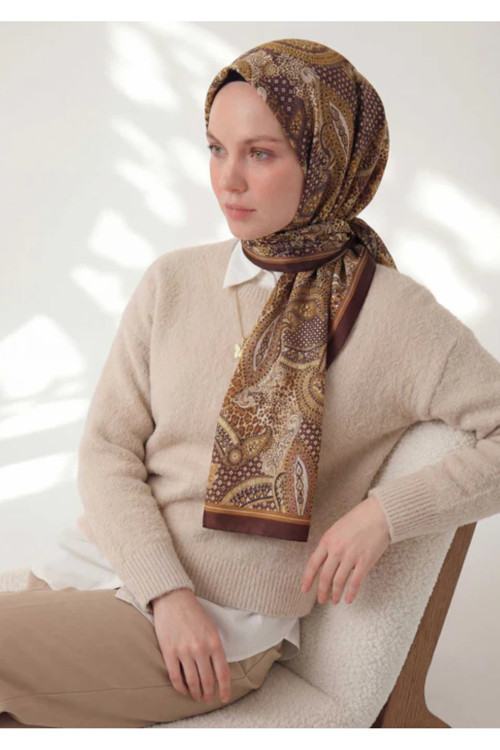 Etnik Desen Kızıl Kahve 75X195 Soft Şal