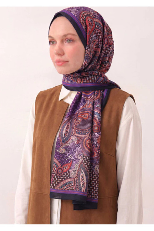 Etnik Desen Koyu Lacivert 75X195 Soft Şal