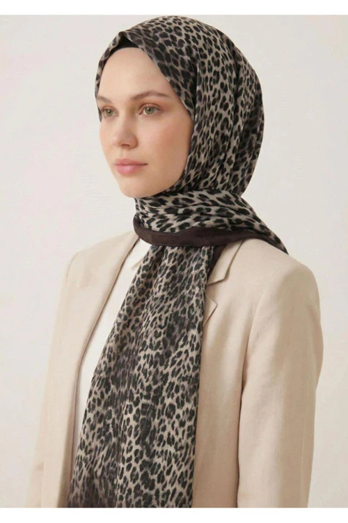 Leopar Desen Pamuklu Çikolata Kahve 90X200 Soft Şal