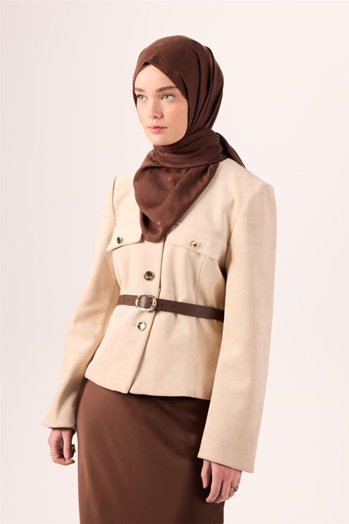 Pamuk Polyester Liva Şal Acı Kahve Düz Dokulu Tok Duruşlu 90X200