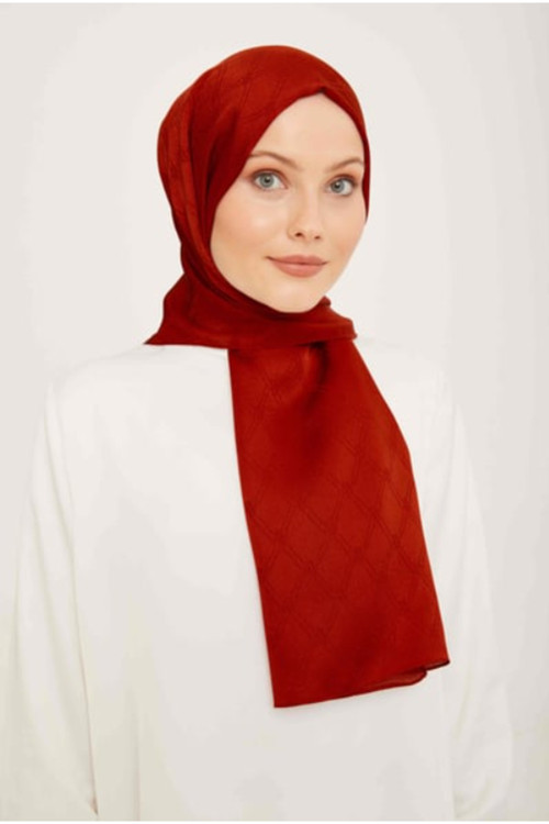 Trend Jan Jan Kırmızı Monogram Desenli Jakar Şal IST 6 - 21098