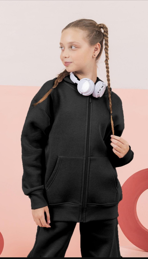 Çocuk Şardonlu Kapüşonlu Fermuarlı Sweatshirt – Günlük Rahat Hırka-9647