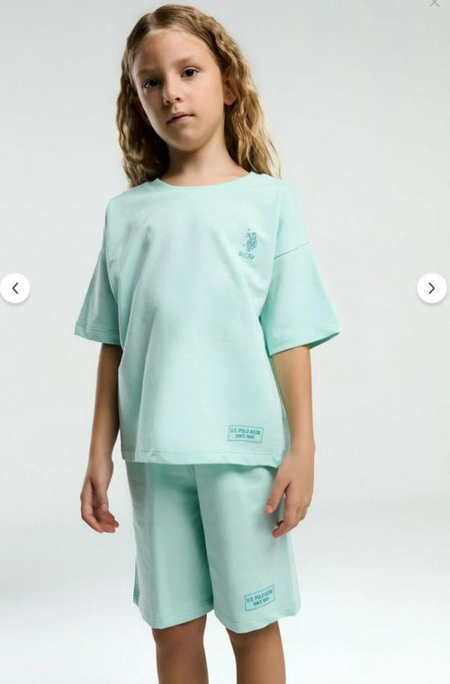 Aykidsclup U.S. Polo Assn Kız Çocuk Mavi Bermuda Takım 2090-
