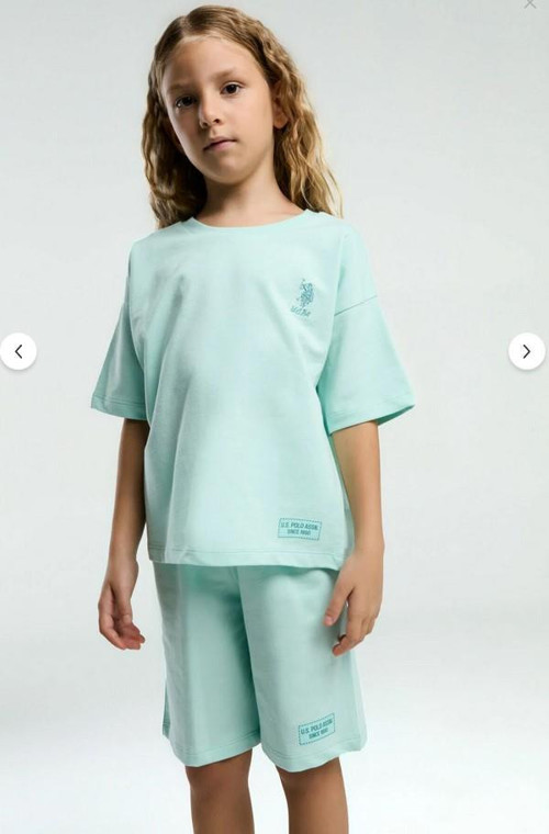 Aykidsclup U.S. Polo Assn Kız Çocuk Mavi Bermuda Takım 2090-