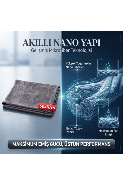 Parlak Mikrofiber Nano Teknoloji Temizlik Bezi 50X70 Gri