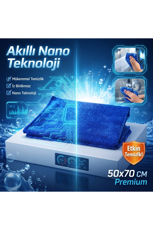 Parlak Mikrofiber Nano Teknoloji Temizlik Bezi 50X70 Mavi