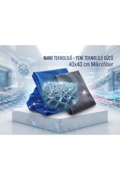 Nano Parlak Mikrofiber Temizlik Bezi 2'Li Mavi - Gri 40X40