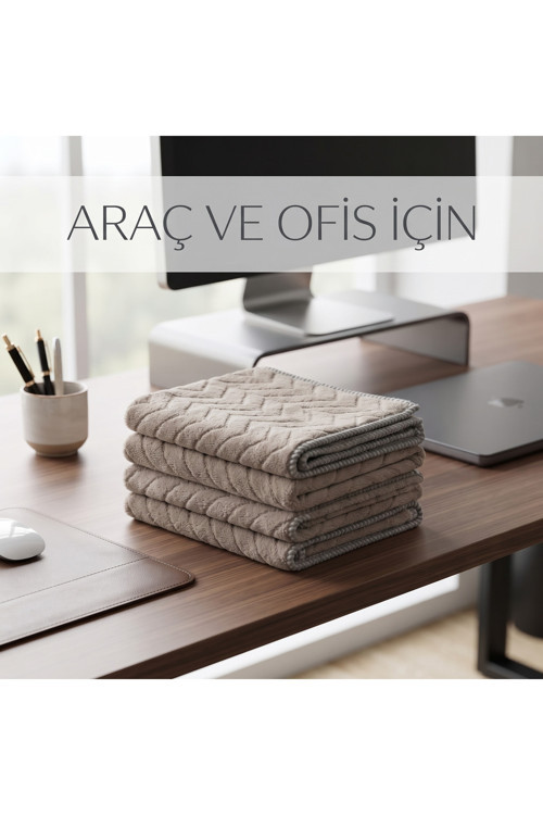 Premium Soft Vizon Gri Yaprak Desenli Peluş Mikrofiber Bez (30X40 Cm) - Çok Amaçlı Ev, Ofis Ve Oto İçin
