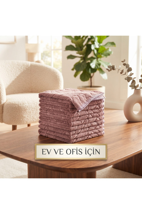 Premium Soft Gül Kurusu Mor Yaprak Desenli Peluş Mikrofiber Bez (30X40 Cm) – Çok Amaçlı Ev, Ofis Ve Oto İçin