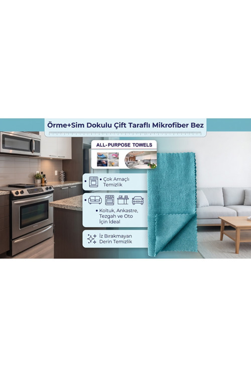 Microduo Pro 30X40 Çift Taraflı Mikrofiber Temizlik Bezi - Bir Yüzü Örme Dokulu Bir Yüzü Simli (Ankastre, Oto, Koltuk Ve Tüm Yüzeyler İçin)