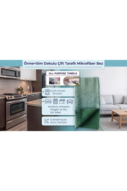 Microduo Pro 30X40 Çift Taraflı Mikrofiber Temizlik Bezi - Bir Yüzü Örme Dokulu Bir Yüzü Simli (Ankastre, Oto, Koltuk Ve Tüm Yüzeyler İçin)