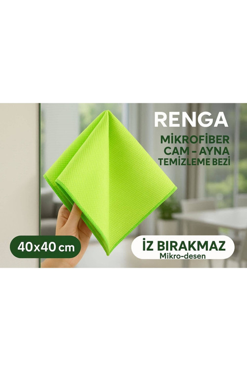 Yeşil Renga Mikrofiber Cam - Ayna Temizlik Bezi 40X40 Cm İz Bırakmaz / Mikro Baklava Desenli